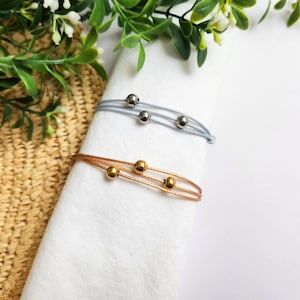 Gold / Silver Cord Bracelet with Sliding Beads  |  Fidget Bracelet  |  Adjustable Waxed Cord Bracelet