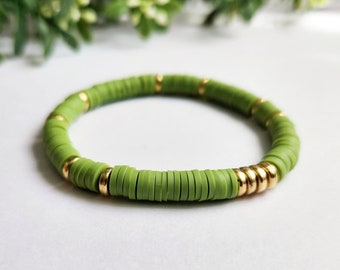 Lianna Avocado Beaded Bracelet Set | Green Clay and Gold Beads with Pearl  Accents | Layering Bracelet Stack
