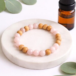Rose Quartz and Natural Wood Bead Diffuser Bracelet  |  Essential Oil Aromatherapy Bracelet  |  Gemstone Bead Jewellery