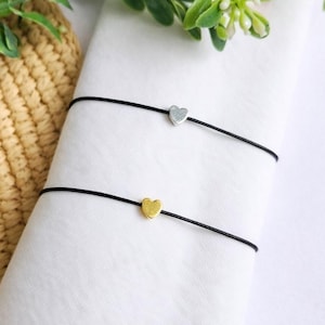 Dainty Heart Bracelet | Minimal Cord Bracelet | Tiny Heart Friendship Bracelet | Adjustable String Bracelet | Gold or Silver Heart Jewelry