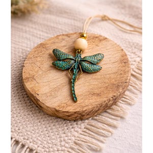 Antique Green Dragonfly Car Diffuser  |  Rear View Mirror Accessory  |  Hanging Essential Oil Diffuser  |  Aromatherapy Car Charm