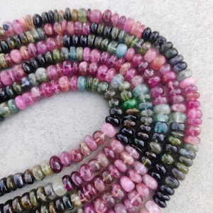 Natural Multi Tourmaline Smooth Rondelle Beads, 13 Inch Tourmaline Strand, Size 5-6mm/5.5-6 mm/6-6.5 mm Wholesale Gemstone Beads For Jewelry