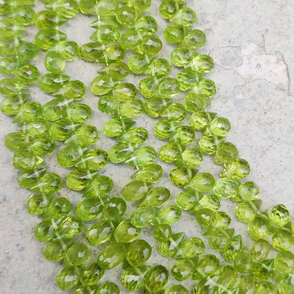 AAA Natural Peridot Faceted Teardrops Beads | Peridot Tear Drop Shape Briolette | 7 Inch Strand | Gemstone Wholesale Beads For Jewelry |