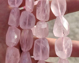 AAA Rose Quartz Gemstone Faceted Nuggets| Far Size Pink Nuggets| 8 &quot; Long Strand Faceted Pink Nuggets | Wholesale Gemstone Beads