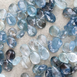 AAA Moss Aquamarine Faceted Pear Shape Beads | Moss Blue Aquamarine Long Pear Briolette | Wholesale Aquamarine Beads For Jewelry Making |