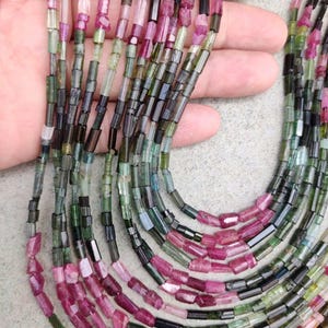 Multi Tourmaline Faceted Tube Beads: 13 Inch Strand, 3-4mm