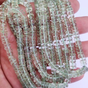 16 Inches Natural Green Amethyst Smooth Heishi Tyre Shape Beads | Wheel Beads | Amethyst Beads For Wholesale Jewelry Making | Beads Supplier