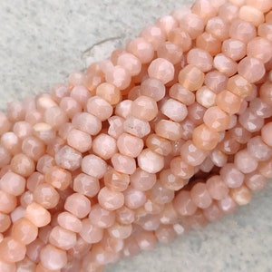 Natürliche Pfirsich Mondstein facettierte Rondelle Perlen | Mondstein Perlen | 13-Zoll-Strang | Großhandel Perlen für Schmuck machen | Perlen Lieferanten |
