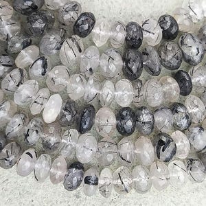 Natural Black Rutile Quartz Faceted Rondelle Shape Beads 10" Strand Size 9-9.5mm 9.5-10mm Wholesale Gemstone Beads For Jewelry Making image 3