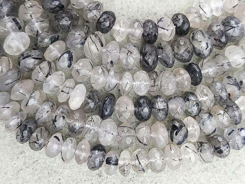 Natural Black Rutile Quartz Faceted Rondelle Shape Beads 10" Strand Size 9-9.5mm 9.5-10mm Wholesale Gemstone Beads For Jewelry Making image 3