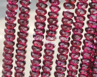 AAA Quality Garnet Faceted Rondelle Beads| Hyderabadi Garnet Rondelle Beads | 10" Strand Garnet Beads | Wholesale Beads For Jewelry Necklace