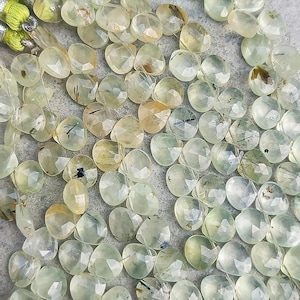 AAA Prehnite Heart Shape Faceted Beads | Prehnite Briolette | 8&quot; Prehnite Side Cut Heart Beads | Wholesale Gemstone Beads For Jewelry Making