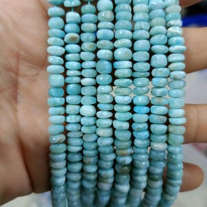 16&quot; AAA Natural Larimar Smooth Rondelle Beads | Larimar Gemstone Beads | Wholesale Beads For Jewelry Making Necklace | Beads Supplier |