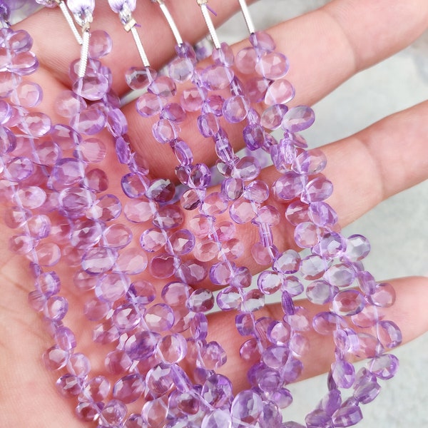 AAA+ Pink Amethyst Faceted Pear Shape Beads | Purple Amethyst Briolette | Amethyst Side Cut Wholesale Beads For Jewelry Making Necklace |