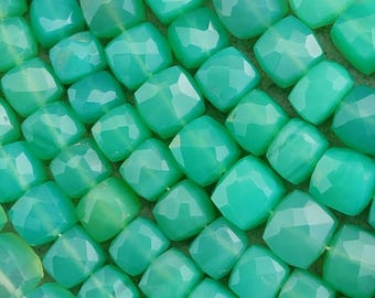 Cuentas facetadas de calcedonia crisoprasa natural en forma de caja / Cuentas cuadradas de calcedonia verde de 7 pulgadas / Cuentas al por mayor para la fabricación de joyas y collares /