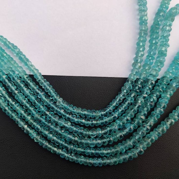 AAA Natural Sky Apatite Faceted Rondelle Beads | Beautiful Apatite Beads | 13 Inches Strand |  Wholesale For Jewelry