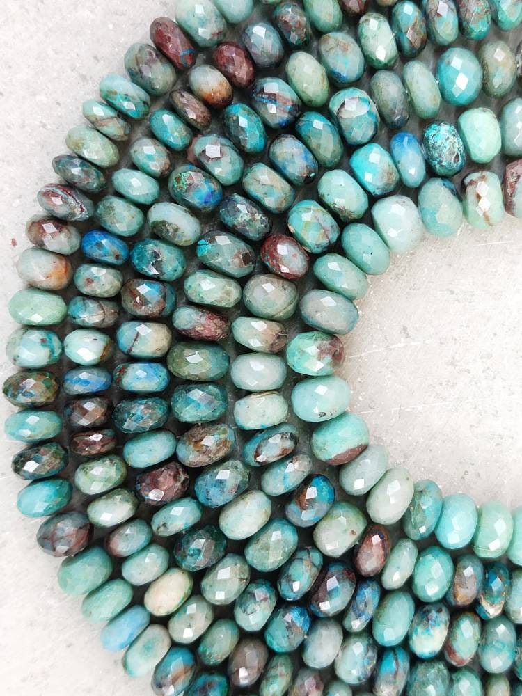 AAA Chrysocolla Faceted Rondelle Beads | 6.7-7/7-7.5 MM Chrysocolla Beads | Chrysocolla Beads | Wholesale Gemstone Beads | Beads Suppliers |