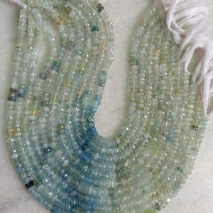 Natural Multi Aquamarine Faceted Rondelle Beads | 13&quot; Blue Aquamarine Beads | Moss Aquamarine Wholesale Beads Supplier For Jewelry Making |