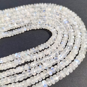 Natural White Rainbow Faceted Rondelle Beads | 13 Inch Strand | Rainbow Blue Fire Beads | Size 5-5.5/5.5-6 MM Rainbow Moonstone Gemstone |