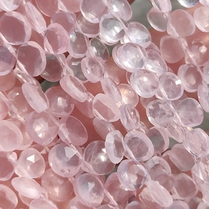 AAA Natural Rose Quartz Faceted Heart Shape Beads | Rose Quartz Briolette | Pink Heart Beads | Rose Quartz Side Cut Heart | Wholesale Beads