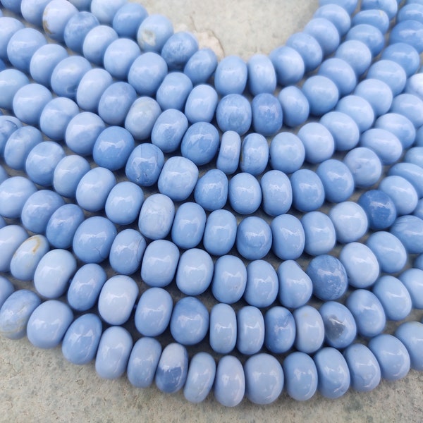 Blue Opal Smooth Rondelle Beads | 8-8.5/8.5-9 Beautiful Blue Opal Gemstone Beads | Wholesale Opal Beads For Jewelry Making Necklace |