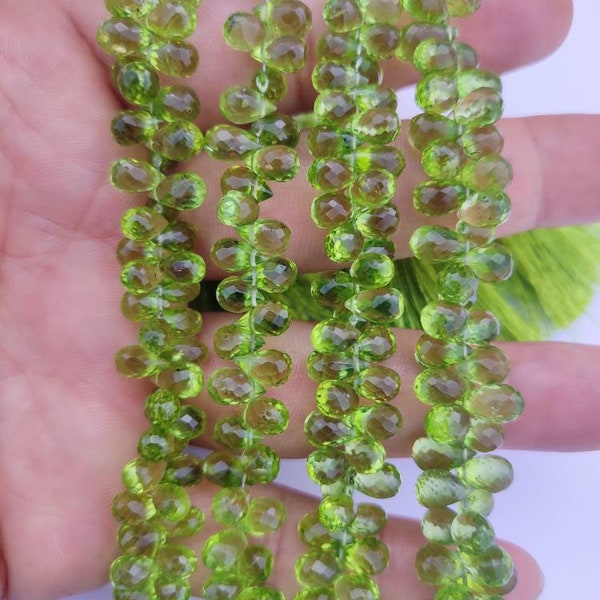 AAA+ Natural Peridot Faceted Teardrops Beads, 5x7.5-5.5X8 MM Peridot Tear Drop Shape Briolette, 7 Inch Strand, Gemstone For Wholesale