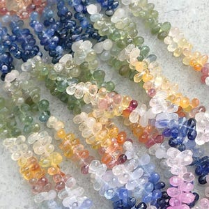 Natural Multi Sapphire Faceted Teardrop Briolette | 2.5x4-3x5 mm Sapphire Beads 8" And 16" Wholesale Gemstone For Jewelry Making Necklace