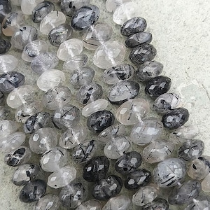 Natural Black Rutile Quartz Faceted Rondelle Shape Beads 10" Strand Size 9-9.5mm 9.5-10mm Wholesale Gemstone Beads For Jewelry Making image 2