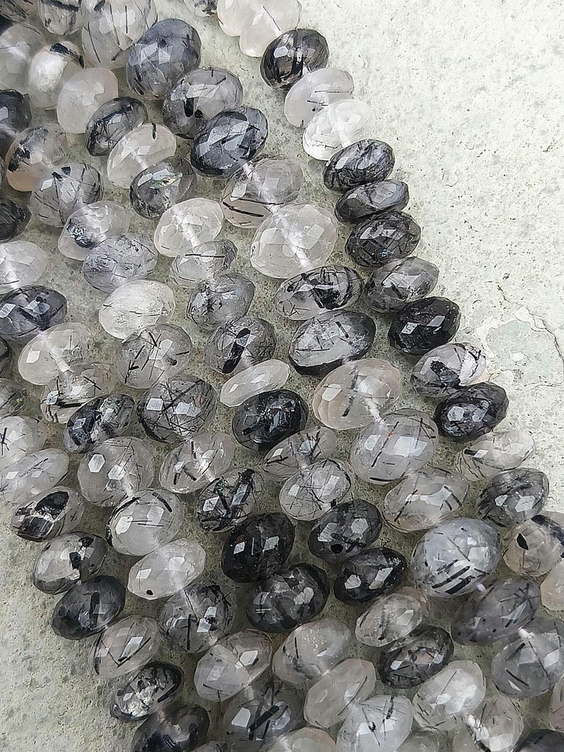 Natural Black Rutile Quartz Faceted Rondelle Shape Beads 10" Strand Size 9-9.5mm 9.5-10mm Wholesale Gemstone Beads For Jewelry Making image 2