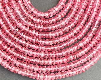 Pink Topaz Faceted Rondelle Beads | Topaz Coated Beads | 4-4.5 MM Topaz Beads | Wholesale Beads For Jewelry Making | Beads Supplier |