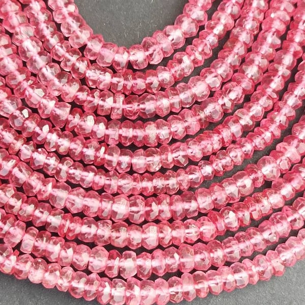 Pink Topaz Faceted Rondelle Beads | Topaz Coated Beads | 4-4.5 MM Topaz Beads | Wholesale Beads For Jewelry Making | Beads Supplier |