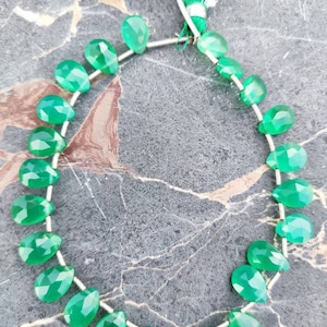 AAA Green Onyx Faceted Pear Shape Briolette | Onyx Faceted Beads | Green Onyx Side Drill Cut Beads | Wholesale Beads For Jewelry Making |