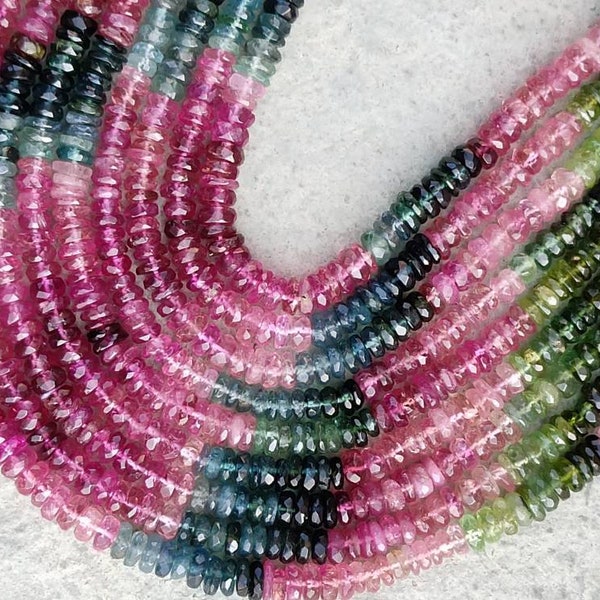 AAA Multi Tourmaline Faceted Heishi Tyre Beads | Tourmaline Faceted Beads | Tourmaline Wholesale Beads For Jewelry Making Necklace |