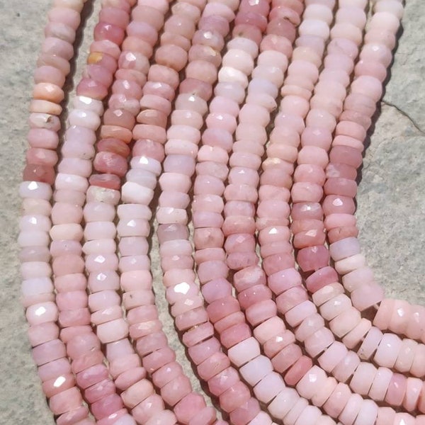 AAA+ Natural Pink Opal Faceted Rondelle Beads | 16 Inches Faceted Pink Opal Beads | Pink Opal Beads | Wholesale Beads For Jewelry | Necklace