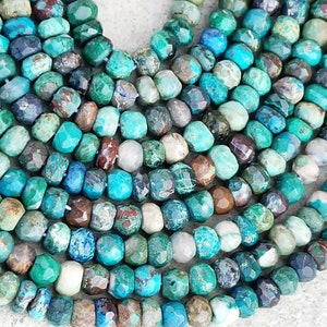 Natural Chrysocolla Faceted Rondelle Beads | 13 Inch Chrysocolla Beads | Wholesale Gemstone Beads For Jewelry Making Necklace |