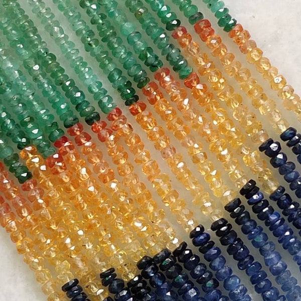 16 Inch AAA+ Multi Precious Faceted Rondelle Beads | 2.5-3 MM Sapphire Beads | Wholesale Sapphire Beads For Jewelry Making Necklace |