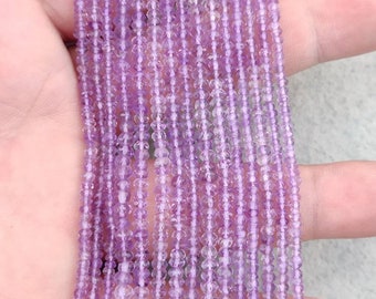 Natural Pink Amethyst Faceted Rondelle Beads - 13 Inch Strand | Semi Precious Gemstone |