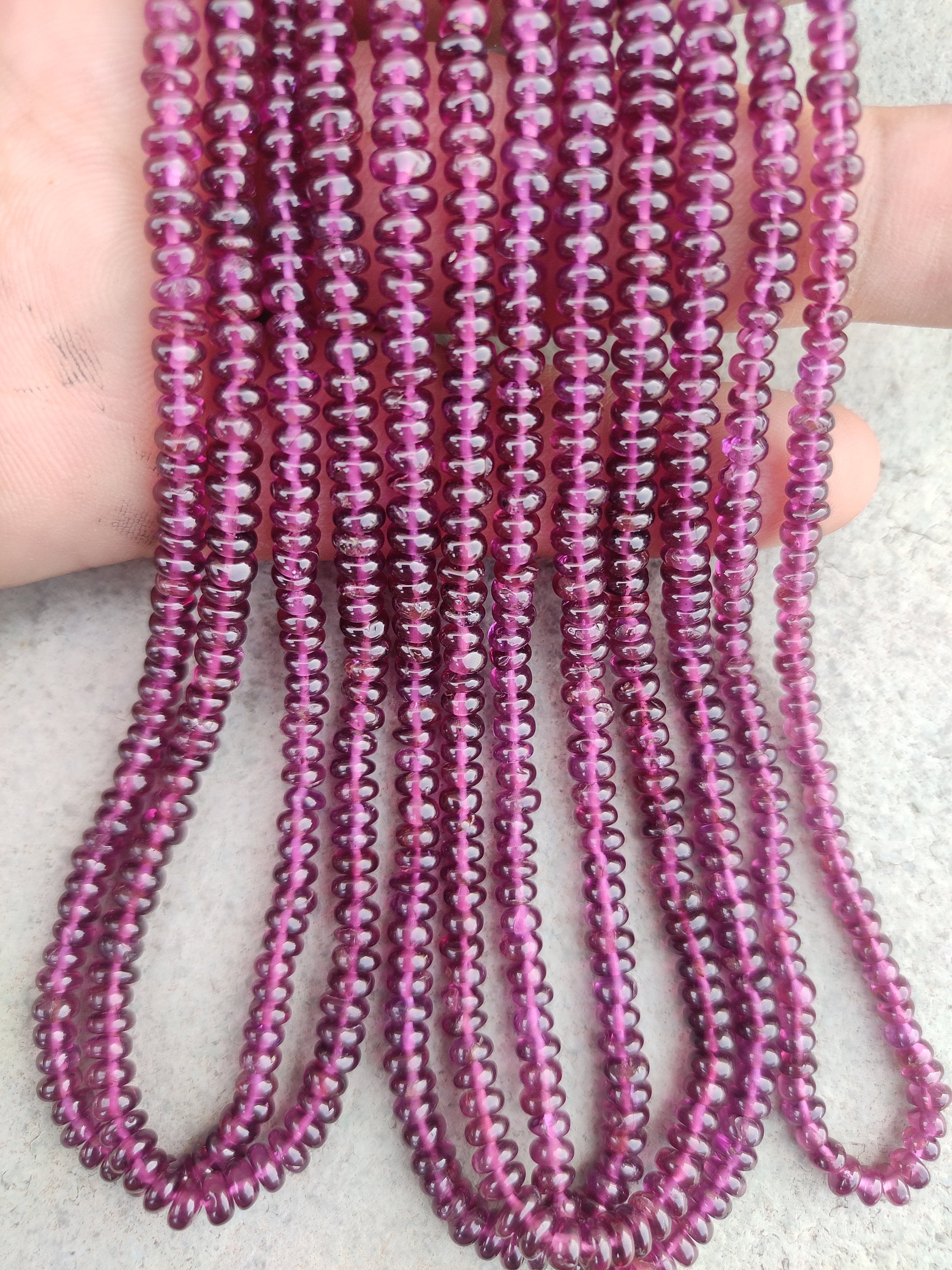 Natural Rhodolite Garnet Smooth Rondelle Beads | 13 Inch Strand Rhodolite Garnet Beads | Wholesale Garnet Beads For Jewelry Making Necklace
