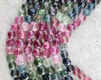 Far Size AAA+ Multi Tourmaline Faceted Coin Shape Beads | Natural Tourmaline Gemstone Briolette | Wholesale Beads For Jewelry Making |