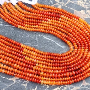 AAA+ Carnelian Smooth Rondelle Beads | Orange Plain Gemstone 3.5-4/4-4.5 mm Carnelian Beads | Wholesale beads For Jewelry Making Necklace
