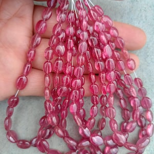 Natuurlijke robijnrode gladde ovale kralen | Effen robijnkralen van 4-7 mm | 8" robijn ovale kralen | Kostbare edelsteenkralen groothandel leveranciers | Roze kralen |
