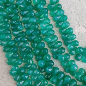 AAA Natural Green Onyx Faceted Teardrop Briolette | Onyx Beads | 7" Strands Gemstone Beads | Wholesale Beads For Jewelry Supplier |