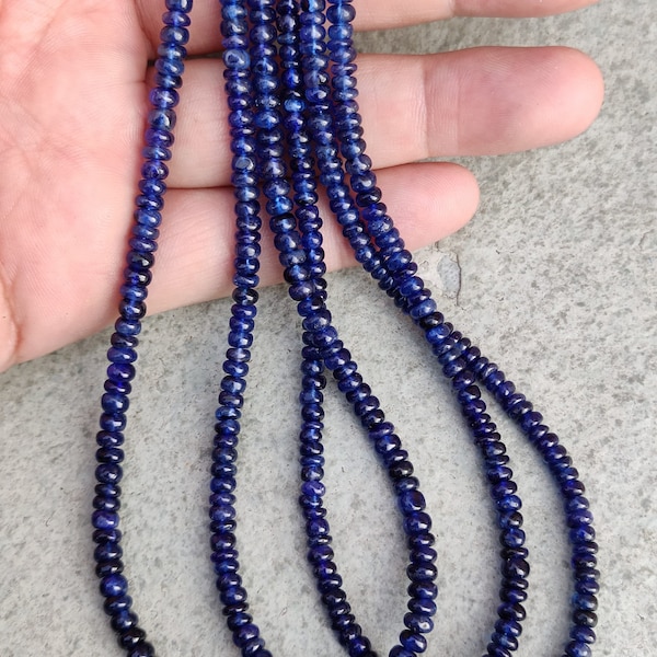 AAA Blue Sapphire Smooth Rondelle Beads | Blue Sapphire Shaded Beads |  Size: 4-4.5/4.5-5 MM Sapphire For Jewelry necklace |