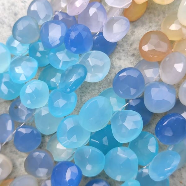 AAA+ Multi Color Chalcedony Heart Shape Beads | Chalcedony Faceted Beads | Chalcedony Briolette Strand | Wholesale Beads For Jewelry Making