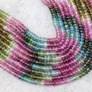 AAA Natural Multi Tourmaline Smooth Rondelle Beads | 4 MM 13.5 Inch Tourmaline Strand | Wholesale Tourmali Beads For Jewelry Making Necklace