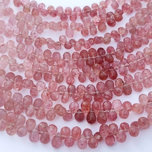 AAA Natural Pink Strawberry Quartz Briolette Beads | 7 Inch Strand | Wholesale beads for jewellery making | Pink teardrop Beads |