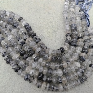Natural Black Rutile Quartz Faceted Rondelle Shape Beads 10" Strand Size 9-9.5mm 9.5-10mm Wholesale Gemstone Beads For Jewelry Making image 6