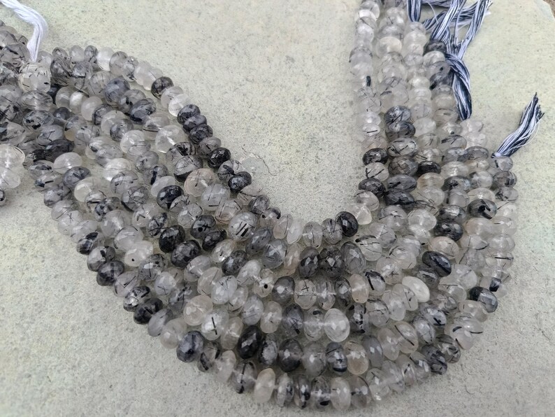 Natural Black Rutile Quartz Faceted Rondelle Shape Beads 10" Strand Size 9-9.5mm 9.5-10mm Wholesale Gemstone Beads For Jewelry Making image 6
