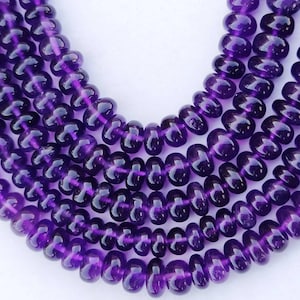 AAA Natural African Amethyst Smooth Rondelle Shape Beads | 10&quot; Strand Amethyst Plain Rondelle Gemstone | Wholesale Beads For Jewelry Making