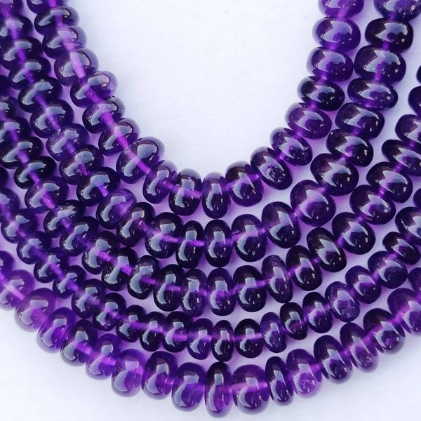 AAA Natural African Amethyst Smooth Rondelle Shape Beads | 10" Strand Amethyst Plain Rondelle Gemstone | Wholesale Beads For Jewelry Making